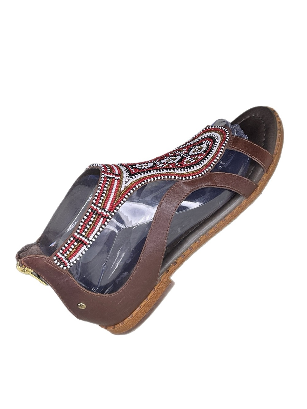 Pikolinos Algar Beaded Flat Leather Sandals 8.5 US / 39 EU EUC Olmo Brown Zip up